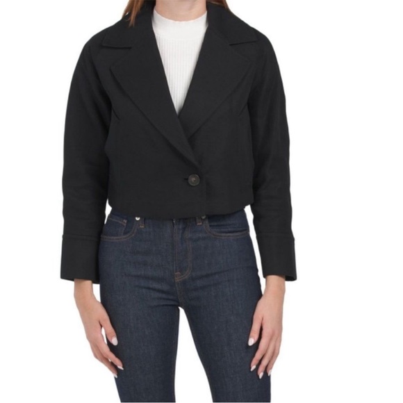 Vince Cropped Blazer Jacket Cotton Linen Black Size M - Picture 1 of 9